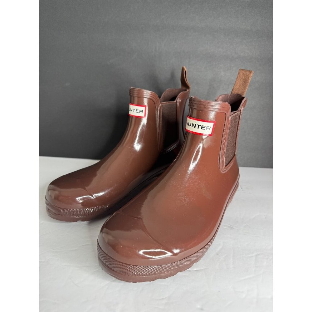 NWT Hunter Gloss Waterproof Chelsea Rain Boot Brown Bolt EU 42 US 10 UK 8 - Picture 4 of 6